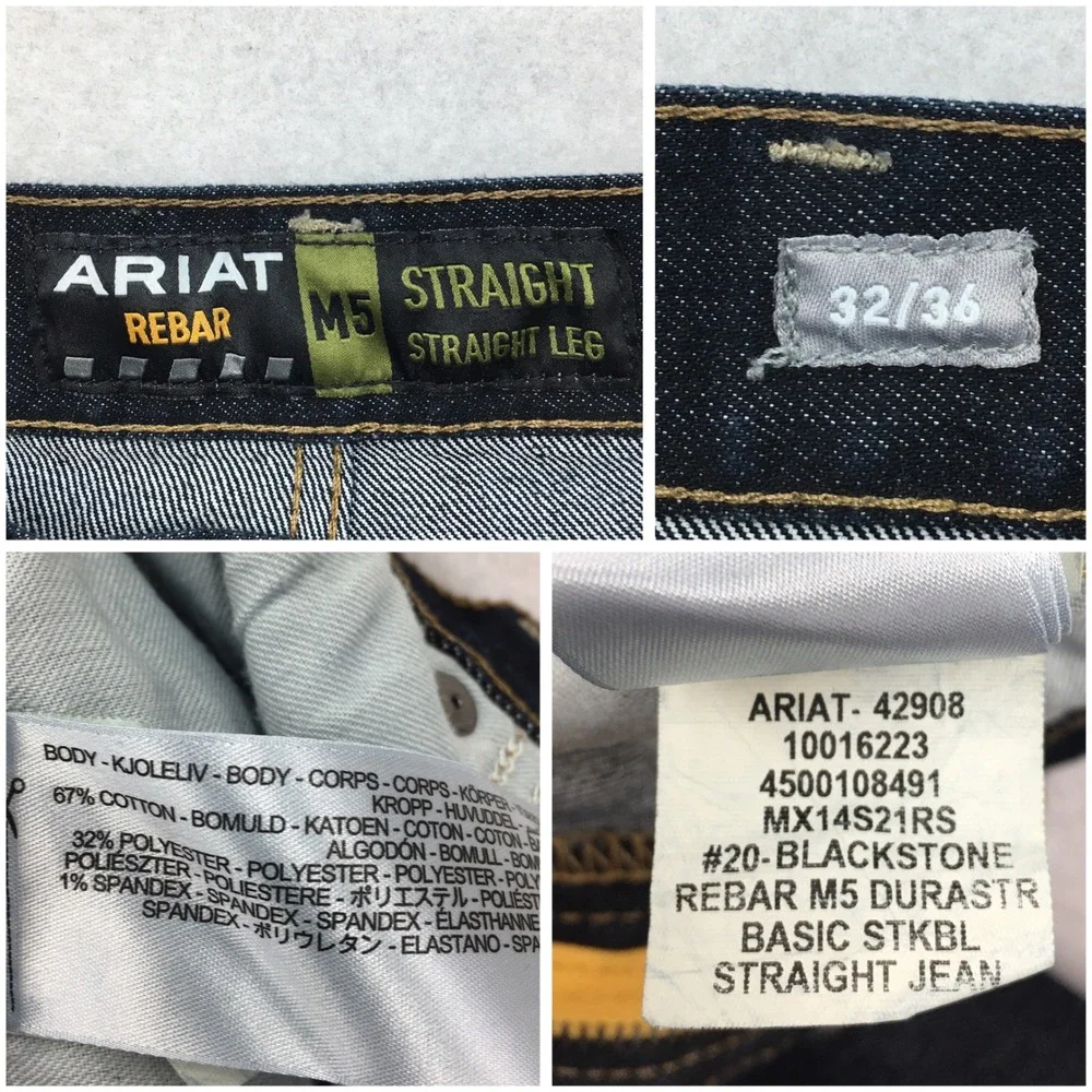NEW! Ariat Rebar M5 Blackstone Straight Leg Jeans Mens 32x36 Dark Wash Denim